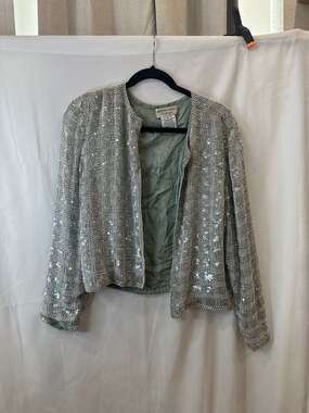Adrianna Papell Evening Vintage Silk Beaded Sequin Lattice Pattern Jacket Large